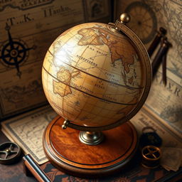 A beautifully detailed antique globe resting on an elegant wooden stand, showcasing its vintage charm and historical significance