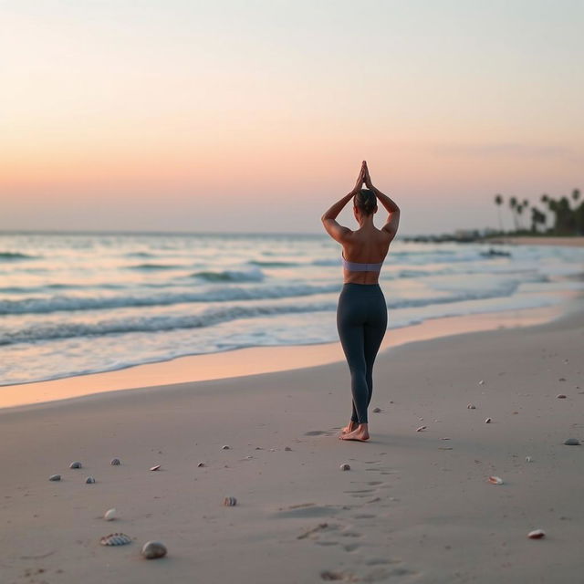 A serene beach at sunrise with soft pastel colors blending in the sky, inviting waves gently lapping at the shore