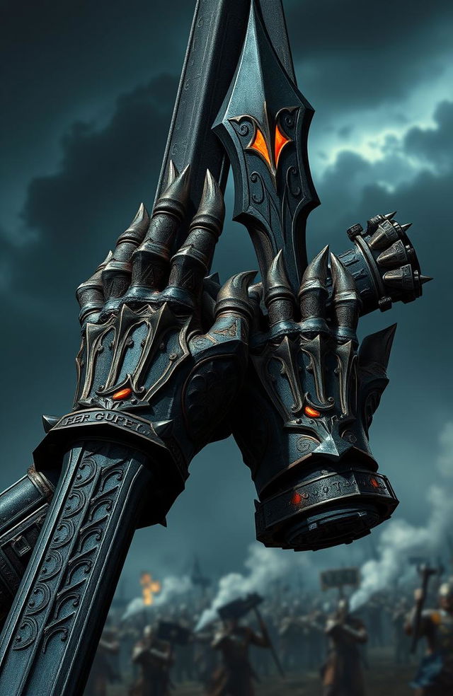 A pair of intricately designed Warhammer-style hands, adorned with detailed armor plating and glowing runes