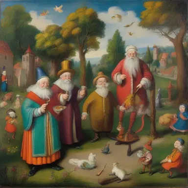 The gilbertian painting depicted a whimsical scene with vibrant colors and larger-than-life characters.
