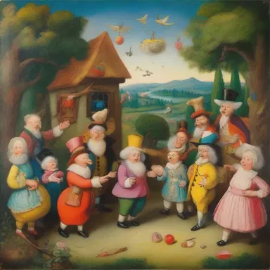 The gilbertian painting depicted a whimsical scene with vibrant colors and larger-than-life characters.