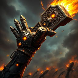 A dynamic depiction of Warhammer-style hands, featuring elaborately crafted armor with intricate designs and glowing symbols