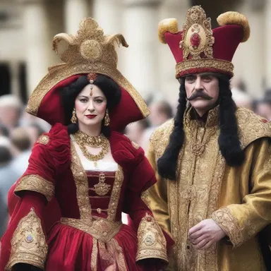 The actors were dressed in elaborate costumes designed in the distinct Gilbertian style.