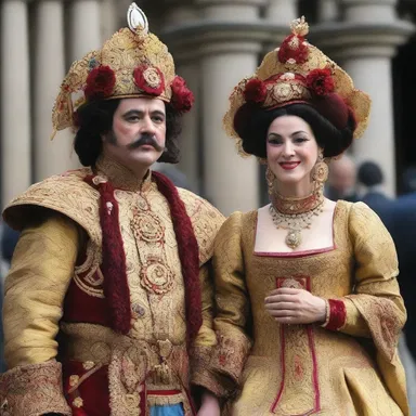 The actors were dressed in elaborate costumes designed in the distinct Gilbertian style.