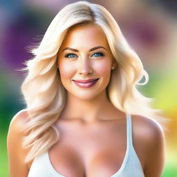 A high-quality digital art image of a naturally beautiful, busty blonde woman in her 30s