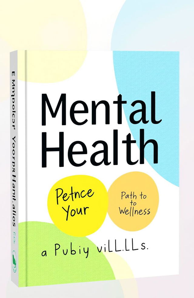 A vibrant book cover design focusing on mental health positivity, featuring calming health-related colors such as soft greens, blues, and yellows