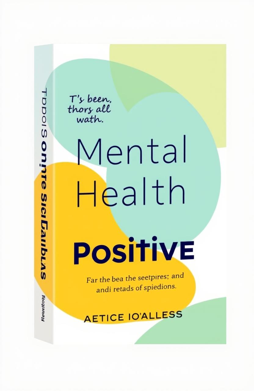 A vibrant book cover design focusing on mental health positivity, featuring calming health-related colors such as soft greens, blues, and yellows