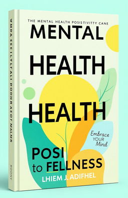 A vibrant book cover design focusing on mental health positivity, featuring calming health-related colors such as soft greens, blues, and yellows