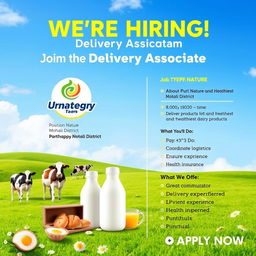 A vibrant and inviting recruitment poster for a part-time Delivery Associate position at Happy Nature in Mohali District