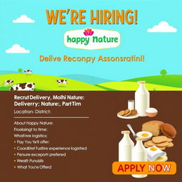 A vibrant and inviting recruitment poster for a part-time Delivery Associate position at Happy Nature in Mohali District