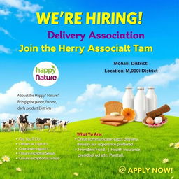A vibrant and inviting recruitment poster for a part-time Delivery Associate position at Happy Nature in Mohali District