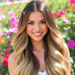 A beautiful hairstyle featuring long, flowing hair with soft, cascading waves