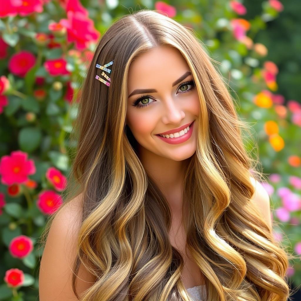 A beautiful hairstyle featuring long, flowing hair with soft, cascading waves