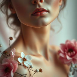 A close-up shot of an elegant, abstract representation of femininity, featuring soft pastel colors that evoke a sense of beauty and allure