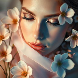 A close-up shot of an elegant, abstract representation of femininity, featuring soft pastel colors that evoke a sense of beauty and allure