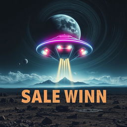 A stunning movie poster featuring an alien spaceship landing on a desolate, rocky landscape
