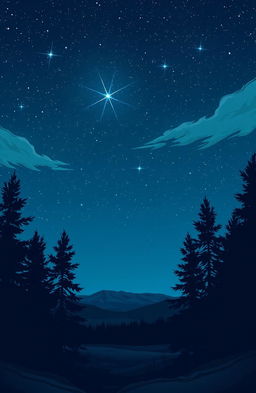 A stunning illustration depicting a starry night sky over a tranquil, desolate landscape in the northern region