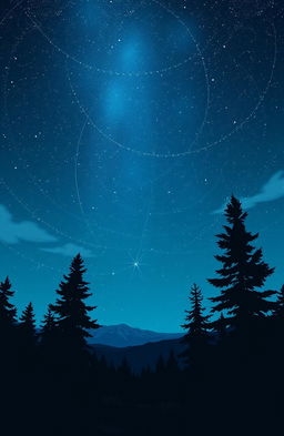 A stunning illustration depicting a starry night sky over a tranquil, desolate landscape in the northern region