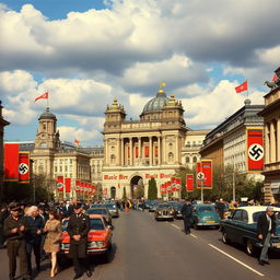 A vibrant, alternate history portrayal of Berlin in 1973 as if the Nazis had won World War II