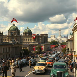 A vibrant, alternate history portrayal of Berlin in 1973 as if the Nazis had won World War II