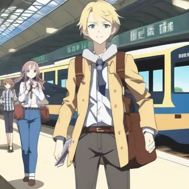 The anime character arrived at the train station, carrying a gladstone bag filled with mysterious artifacts.