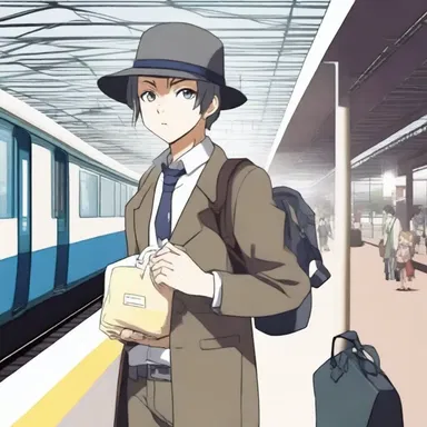 The anime character arrived at the train station, carrying a gladstone bag filled with mysterious artifacts.