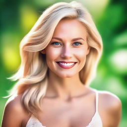 A high-quality digital art image of a naturally beautiful blonde woman in her 30s