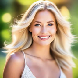 A high-quality digital art image of a naturally beautiful blonde woman in her 30s