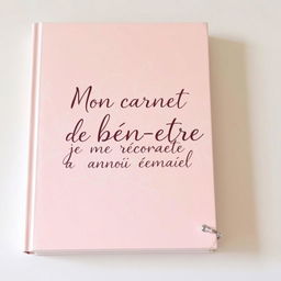 A journal cover titled "Mon carnet de bien-etre je me reconnecte à moi-même" featuring an elegant and minimalist design
