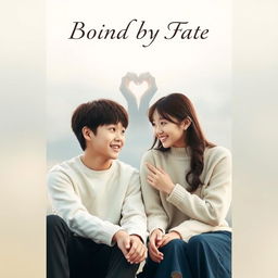 A captivating book cover for the title 'Bound by Fate', featuring two Korean friends sitting together