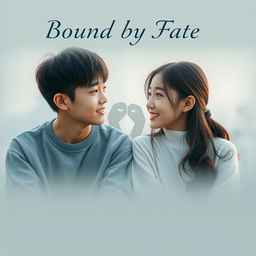 A captivating book cover for the title 'Bound by Fate', featuring two Korean friends sitting together