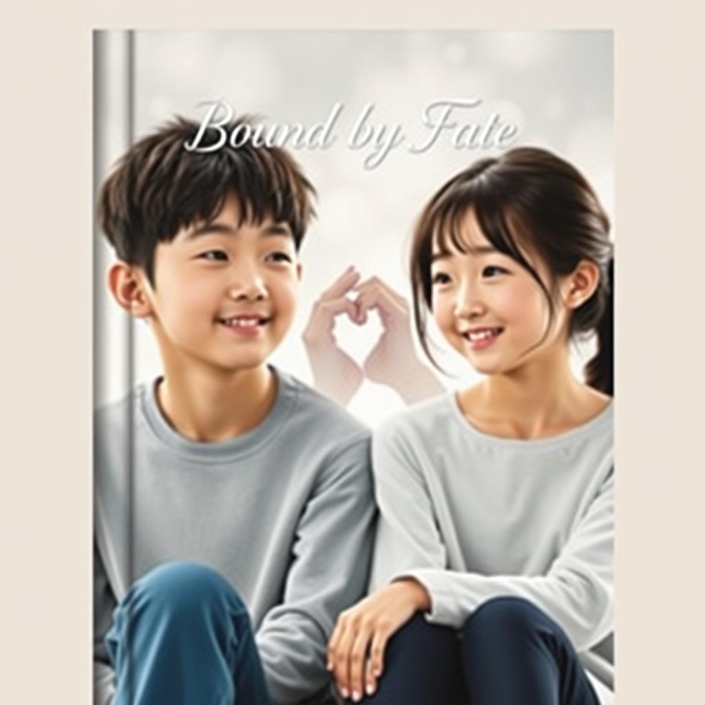 A captivating book cover for the title 'Bound by Fate', featuring two Korean friends sitting together