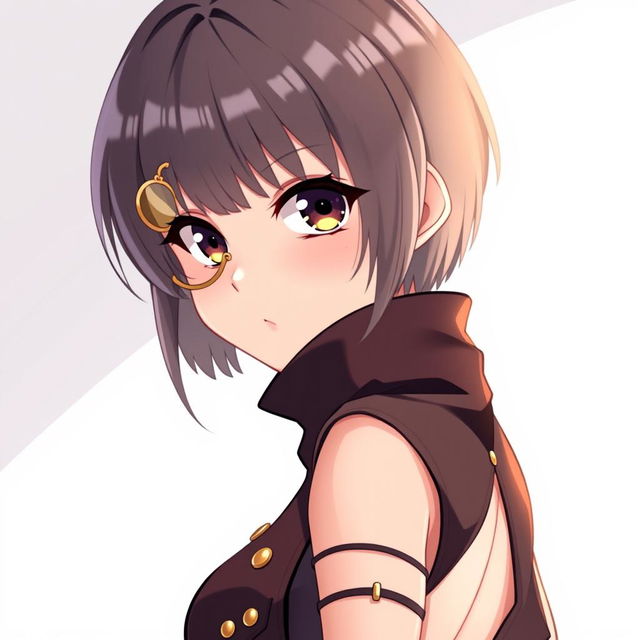 A short-haired anime girl with bangs, showcasing fair skin