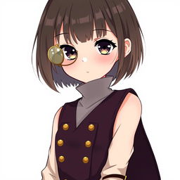 A short-haired anime girl with bangs, showcasing fair skin