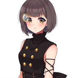 A short-haired anime girl with bangs, showcasing fair skin