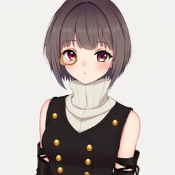 A short-haired anime girl with bangs, showcasing fair skin