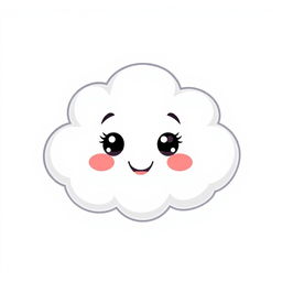 A cute, smiling cartoon cloud with round features and a fluffy texture, set against a bright white background