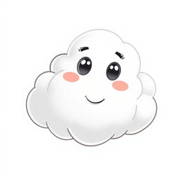 A cute, smiling cartoon cloud with round features and a fluffy texture, set against a bright white background