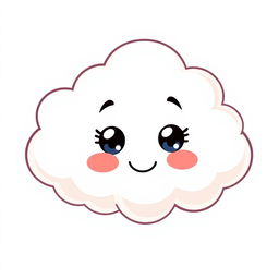 A cute, smiling cartoon cloud with round features and a fluffy texture, set against a bright white background