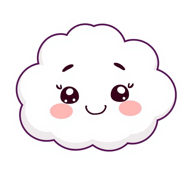 A cute, smiling cartoon cloud with round features and a fluffy texture, set against a bright white background