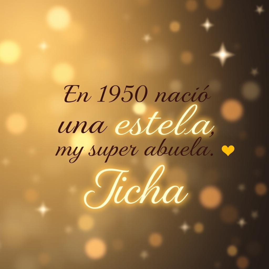 Create a heartwarming image featuring a starry background with the text in elegant, stylish font: 'En 1950 nació una estrella, mi super abuela Icha ❣️'