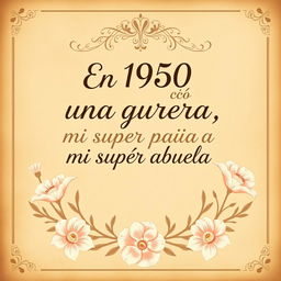 A heartfelt and warm design featuring an elegant vintage background, with the phrase in beautiful typography: "En 1950 nació una guerrera, mi super abuela ICHA" prominently displayed
