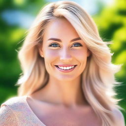 This is a high-quality digital art image of a naturally beautiful blonde woman in her 30s