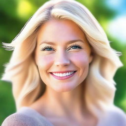 This is a high-quality digital art image of a naturally beautiful blonde woman in her 30s