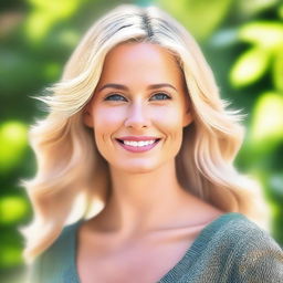 This is a high-quality digital art image of a naturally beautiful blonde woman in her 30s