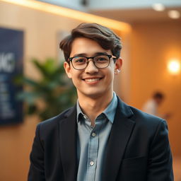 A professional profile picture of a young gentleman computer engineer, 24 years old, captured in a head-and-shoulders portrait