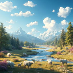 An enchanting and visually captivating digital landscape inspired by the themes of serenity and tranquility