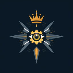 A modern, symmetrical geometric symbol representing intelligence, strategic thinking, and power, featuring a combination of sharp lines and circles