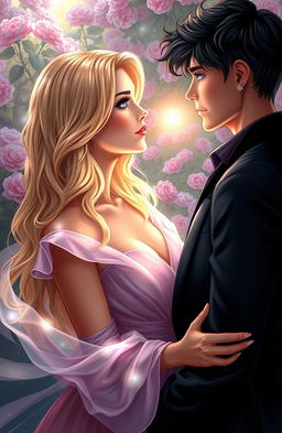 A stunning blonde woman with an ethereal glow, showcasing her telepathic abilities with a gentle aura surrounding her