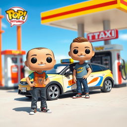 An exclusive Funko Pop character design of a 35-year-old man, depicted with a joyful expression, wearing a casual outfit such as a colorful t-shirt and jeans